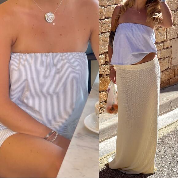 Djerf Avenue Blue and White Striped Tube Top - Picture 1 of 15